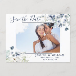 Elegant Dusty Blue Foliage Wedding Save the Date Briefkaart