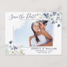 Elegant Dusty Blue Foliage Wedding Save the Date Briefkaart