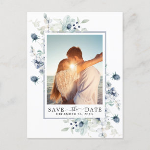 Elegant Dusty Blue Foliage Wedding Save the Date Briefkaart