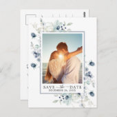 Elegant Dusty Blue Foliage Wedding Save the Date Briefkaart (Voorkant / Achterkant)