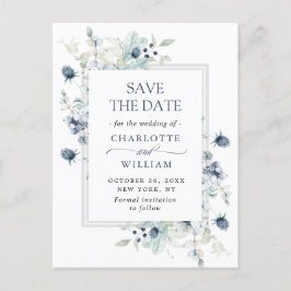 Elegant Dusty Blue Foliage Wedding Save the Date Briefkaart