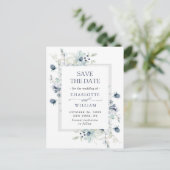 Elegant Dusty Blue Foliage Wedding Save the Date Briefkaart (Staand voorkant)