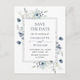 Elegant Dusty Blue Foliage Wedding Save the Date Briefkaart
