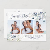 Elegant Dusty Blue Foliage Wedding Save the Date Briefkaart (Voorkant / Achterkant)