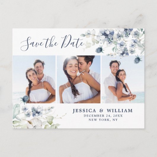 Elegant Dusty Blue Foliage Wedding Save the Date Briefkaart (Voorkant)