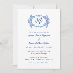 Elegant Dusty Blue French Crest verlovingsfeest Kaart