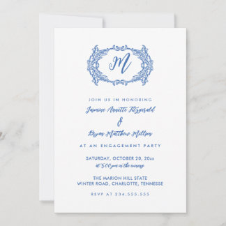 Elegant Dusty Blue French Crest verlovingsfeest Kaart