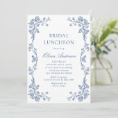 Elegant Dusty Blue French Garden BRIDAL LUNCHEON Kaart (Staand voorkant)