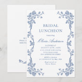 Elegant Dusty Blue French Garden BRIDAL LUNCHEON Kaart (Voorkant / Achterkant)