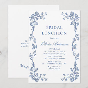 Elegant Dusty Blue French Garden BRIDAL LUNCHEON Kaart