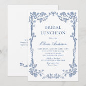 Elegant Dusty Blue French Garden BRIDAL LUNCHEON Kaart (Voorkant / Achterkant)