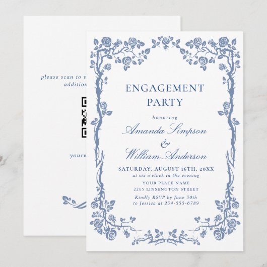 Elegant Dusty Blue French Garden ENGAGTY Kaart (Voorkant / Achterkant)