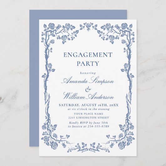 Elegant Dusty Blue French Garden ENGAGTY Kaart (Voorkant / Achterkant)