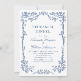 Elegant Dusty Blue French Garden Rehearsal Dinner Kaart