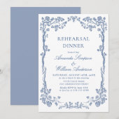 Elegant Dusty Blue French Garden Rehearsal Dinner Kaart (Voorkant / Achterkant)