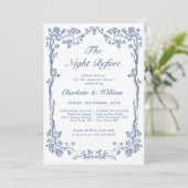 Elegant Dusty Blue French Garden Rehearsal Dinner Kaart (Staand voorkant)