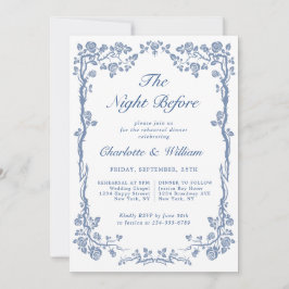 Elegant Dusty Blue French Garden Rehearsal Dinner Kaart