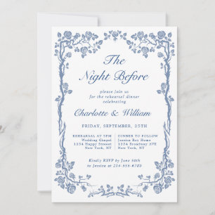 Elegant Dusty Blue French Garden Rehearsal Dinner Kaart