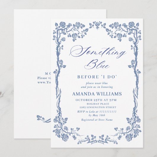 Elegant Dusty Blue French Garden VRIJGEZELLENFEEST Kaart (Voorkant / Achterkant)