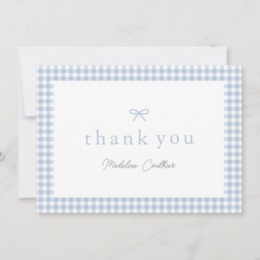 Elegant Dusty Blue Gingham Boys Baby shower Bedankkaart (Voorkant)