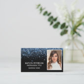 Elegant Dusty Blue Glitter Photo QR Code Visitekaartje (Staand voorkant)
