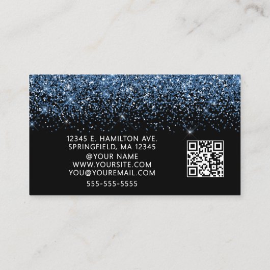 Elegant Dusty Blue Glitter Photo QR Code Visitekaartje (Achterkant)