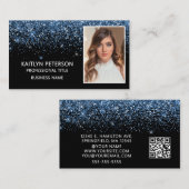 Elegant Dusty Blue Glitter Photo QR Code Visitekaartje (Voorkant / Achterkant)