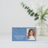 Elegant Dusty Blue Glitter Photo QR Code Visitekaartje (Staand voorkant)