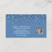 Elegant Dusty Blue Glitter Photo QR Code Visitekaartje (Achterkant)