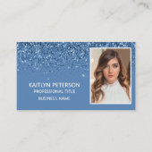 Elegant Dusty Blue Glitter Photo QR Code Visitekaartje (Voorkant)