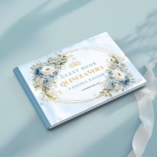 Elegant Dusty Blue Gold Boho Guest Book Quince Gastenboek