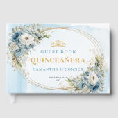 Elegant Dusty Blue Gold Boho Guest Book Quince Gastenboek (Voorkant)