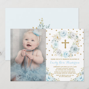 Elegant Dusty Blue Gold Floral Baptism Community Kaart