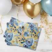 Elegant Dusty Blue Gold Floral Roos Set van 3 Inpakpapier Vel