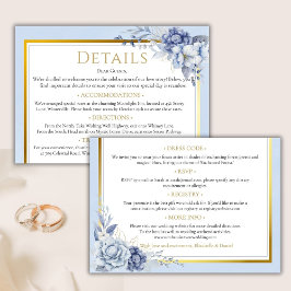 Elegant Dusty blue gold Floral wedding details  Informatiekaartje