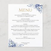 Elegant Dusty Blue Gold Floral Wedding Dinner Menu (Voorkant)