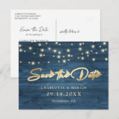 Elegant Dusty Blue Gold Foil Wood behalve datum Aankondigingskaart (Voorkant / Achterkant)