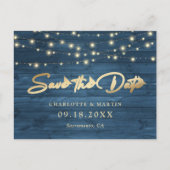 Elegant Dusty Blue Gold Foil Wood behalve datum Aankondigingskaart (Voorkant)