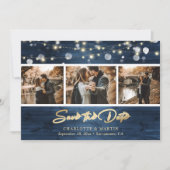 Elegant Dusty Blue Gold Foil Wood Weduwfoto Save The Date (Voorkant)