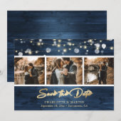 Elegant Dusty Blue Gold Foil Wood Weduwfoto Save The Date (Voorkant / Achterkant)