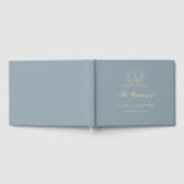 Elegant Dusty Blue & Gold Grest Monogram Wedding Gastenboek (Volledig)