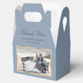 Elegant Dusty Blue Gold Weddenfoto Hartelijk dank Bedankdoosjes (Geopend)