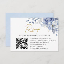 Elegant Dusty Blue gold  Wedding QR code RSVP
