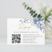 Elegant Dusty Blue gold  Wedding QR code RSVP Kaartje (Staand voorkant)