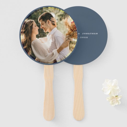 Elegant Dusty Blue Gray Couple Photo Wedding Favor Handwaaier (Voorkant en achterkant)