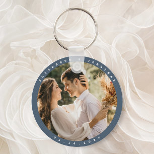 Elegant Dusty Blue Gray Couple Photo Wedding Favor Sleutelhanger