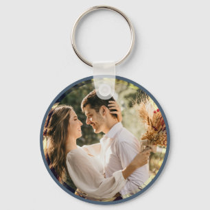 Elegant Dusty Blue Gray Couple Photo Wedding Favor Sleutelhanger