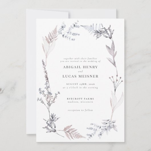 Elegant Dusty Blue Gray Wildflower Wedding Kaart (Voorkant)