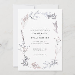 Elegant Dusty Blue Gray Wildflower Wedding Kaart