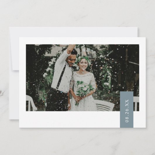 Elegant Dusty Blue Green Ribbon Foto Weddenschap Bedankkaart (Voorkant)